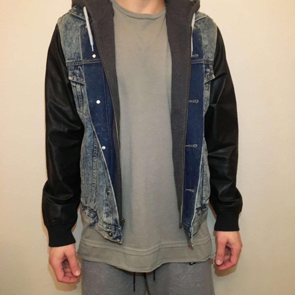 Jean and leather hooded jacket in Men